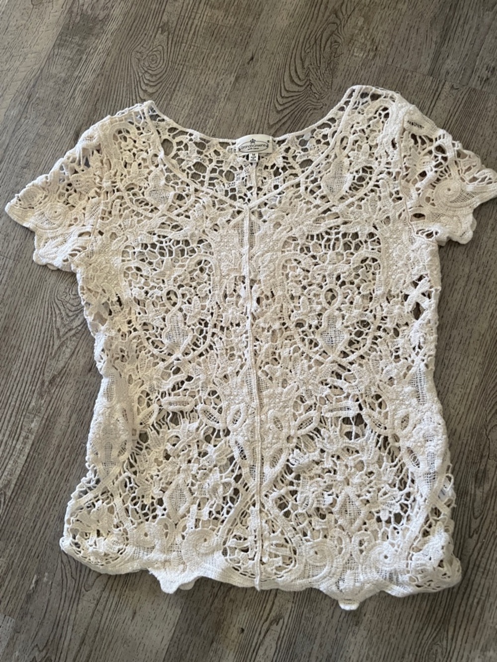 grand & greene Ivory Crochet Lace Short Sleeve Tunic